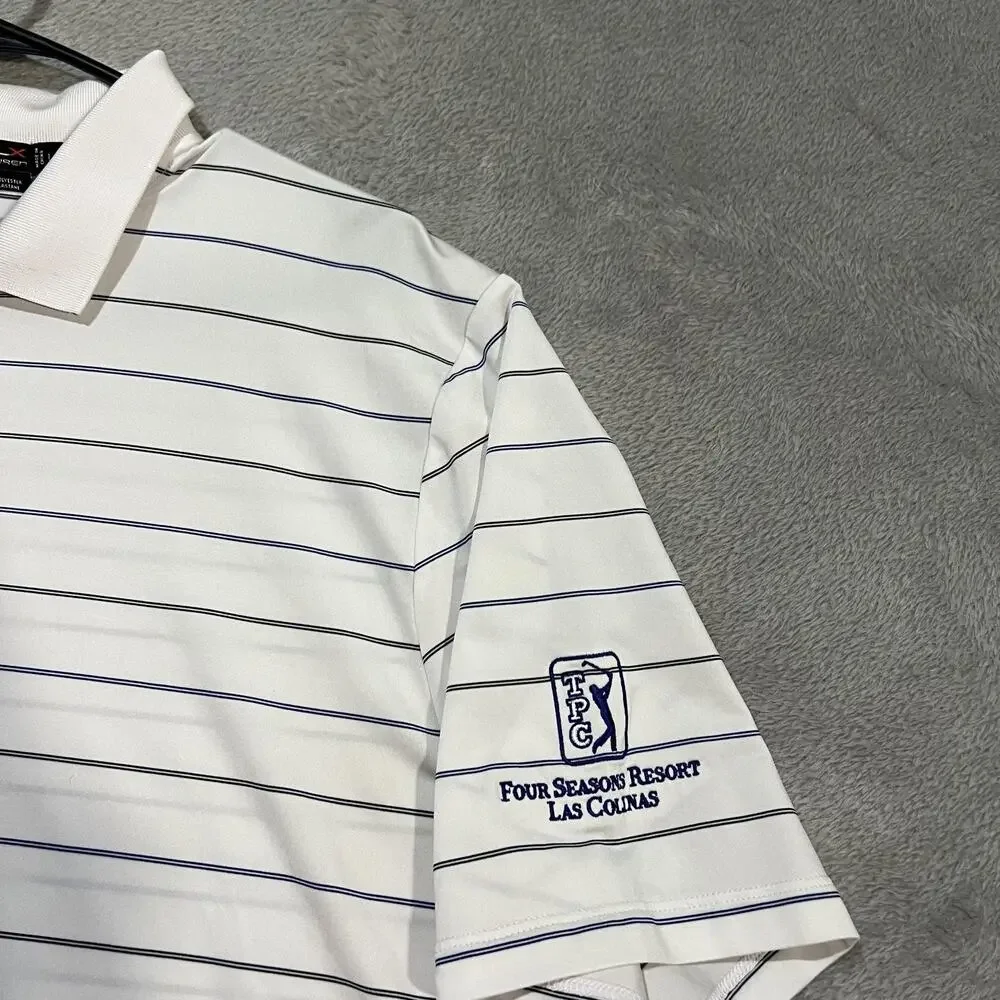 RLX Ralph Lauren Polo Shirt Mens Large White Blue Stripe Golf TPC Four Seasons